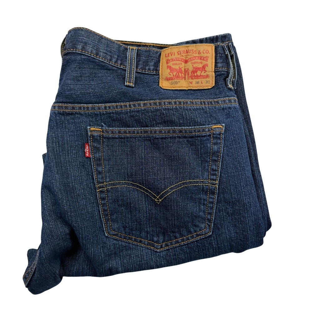 Levi's 569 Loose Straight Mens 38x32 Blue Denim Jeans Medium Wash WaterLess